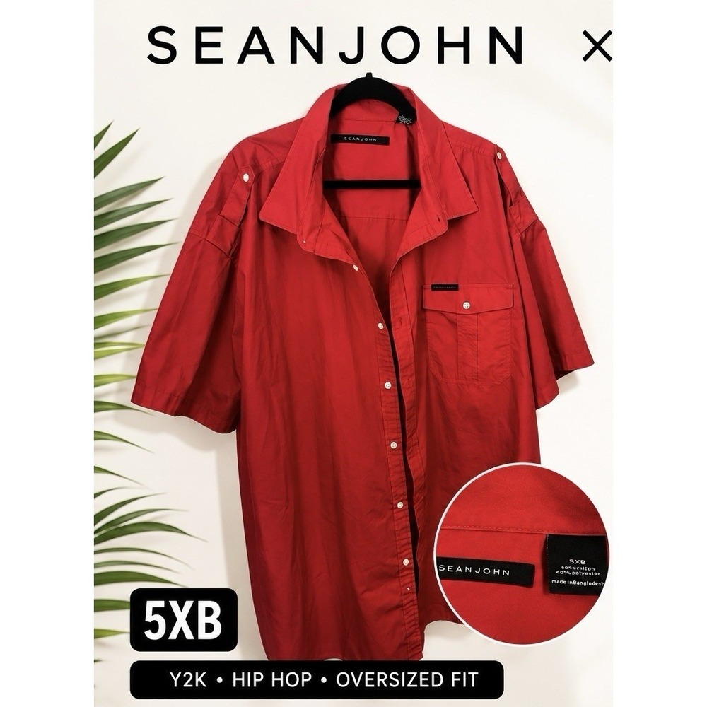 SEAN JOHN Men's 5XB Red Button Front Shirt Short Sleeve Hip Hop Y2K